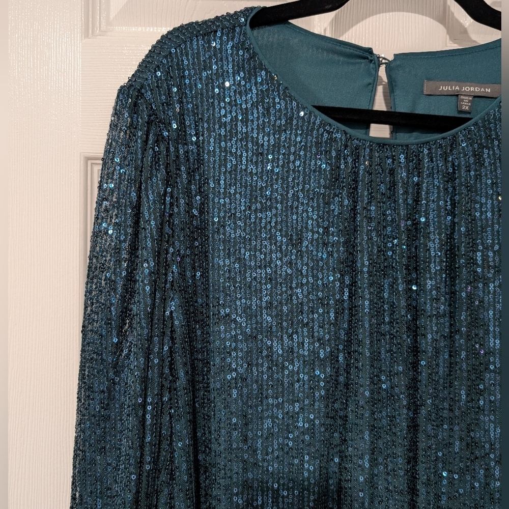 NWT Julia Jordan Teal Blue Sequined Sheath Dress in Size 2X - Picture 4 of 11